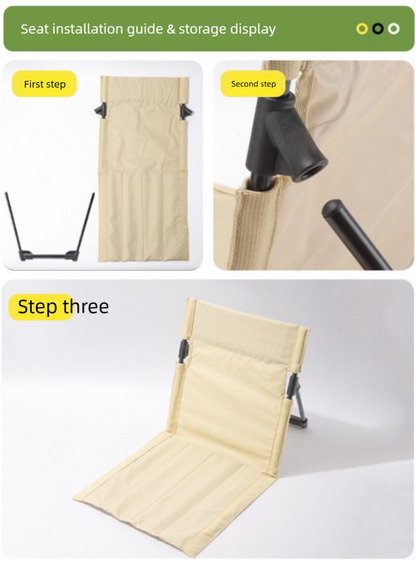 Portable Outdoor Folding Ground Chair with Back Support (Extra Long Black) - Lightweight Padded Beach Mat & Picnic Seat for Camping, Festivals & Parks.