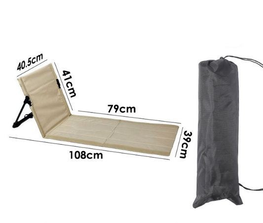 Portable Outdoor Folding Ground Chair with Back Support (Extra Long Khaki) - Lightweight Padded Beach Mat & Picnic Seat for Camping, Festivals & Parks.