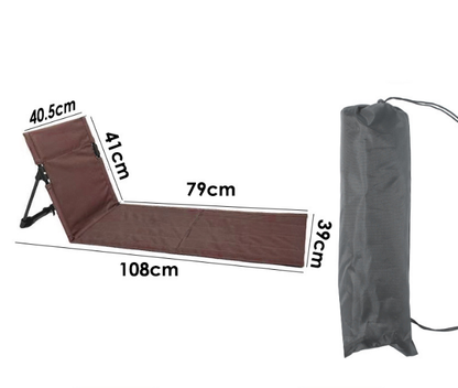Portable Outdoor Folding Ground Chair with Back Support (Extra Long Brown) - Lightweight Padded Beach Mat & Picnic Seat for Camping, Festivals & Parks.