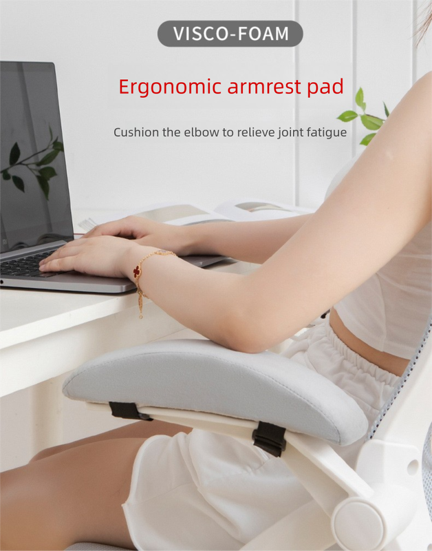 A Pair of Ergonomic Memory Foam Chair Armrest Pads (Curved PLUS) - Plush Velvet Elbow Support Cushions for Office & Gaming Chairs (Blue)