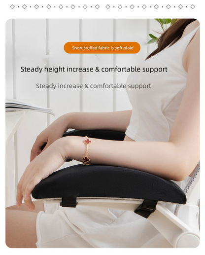 A Pair of Ergonomic Memory Foam Chair Armrest Pads (Curved PLUS) - Plush Velvet Elbow Support Cushions for Office & Gaming Chairs (Blue)