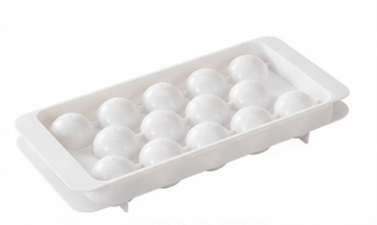 2 PCS Round Ice Cube Trays with Lids 14 Cavity Sphere Ice Ball Maker Mould Stackable Hard Plastic Easy Release for Whiskey Cocktails White
