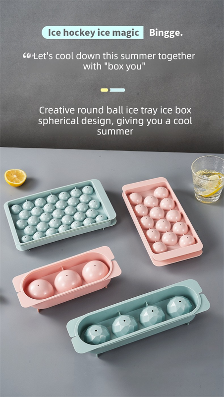 2 PCS Round Ice Cube Trays with Lids 14 Cavity Sphere Ice Ball Maker Mould Stackable Hard Plastic Easy Release for Whiskey Cocktails White