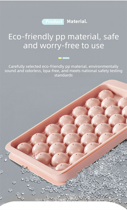 2 PCS Round Ice Cube Trays with Lids 14 Cavity Sphere Ice Ball Maker Mould Stackable Hard Plastic Easy Release for Whiskey Cocktails White