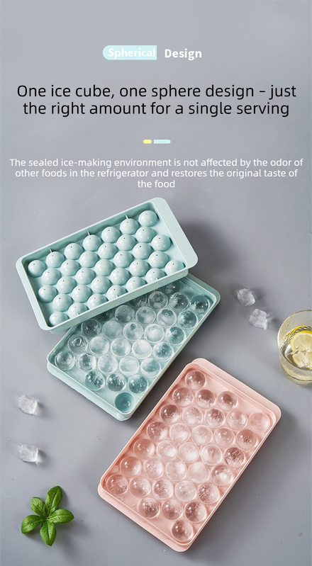 2 PCS Round Ice Cube Trays with Lids 14 Cavity Sphere Ice Ball Maker Mould Stackable Hard Plastic Easy Release for Whiskey Cocktails White