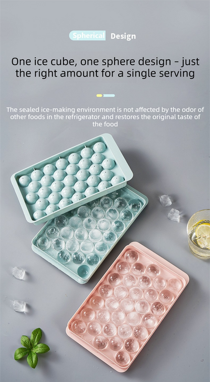 2 PCS Round Ice Cube Trays with Lids 14 Cavity Sphere Ice Ball Maker Mould Stackable Hard Plastic Easy Release for Whiskey Cocktails White