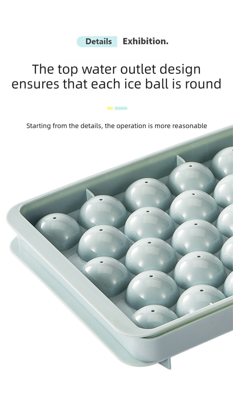 2 PCS Round Ice Cube Trays with Lids 14 Cavity Sphere Ice Ball Maker Mould Stackable Hard Plastic Easy Release for Whiskey Cocktails White