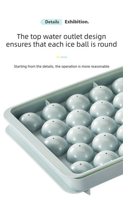 2 PCS Round Ice Cube Trays with Lids 14 Cavity Sphere Ice Ball Maker Mould Stackable Hard Plastic Easy Release for Whiskey Cocktails White
