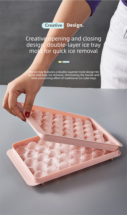 2 PCS Round Ice Cube Trays with Lids 14 Cavity Sphere Ice Ball Maker Mould Stackable Hard Plastic Easy Release for Whiskey Cocktails White