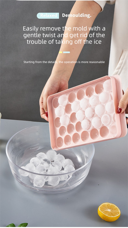 2 PCS Round Ice Cube Trays with Lids 14 Cavity Sphere Ice Ball Maker Mould Stackable Hard Plastic Easy Release for Whiskey Cocktails White