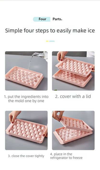 2 PCS Round Ice Cube Trays with Lids 14 Cavity Sphere Ice Ball Maker Mould Stackable Hard Plastic Easy Release for Whiskey Cocktails White