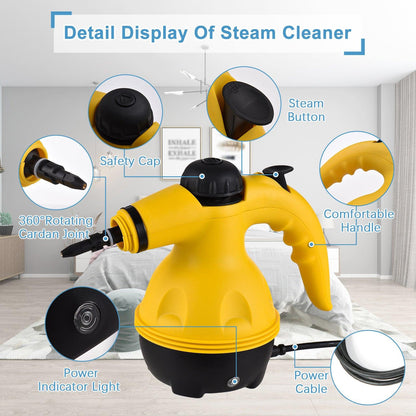 Multi-Purpose Handheld Steam Cleaner with 9 Accessories - High Pressure Chemical-Free Steamer for Kitchen, Bathroom, Car & Grout Cleaning (Includes AU Adapter).