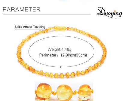 Genuine Baltic Amber Necklace for Baby & Toddler - 33cm Hand Knotted Blood Red Beads - Natural Certified Jewellery with Pouch.