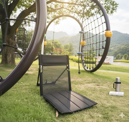 Portable Ground Chair with Back Support - Foldable Outdoor Floor Seat with Sturdy Iron Frame - Black Oxford Fabric for Picnics, Festivals & Camping.