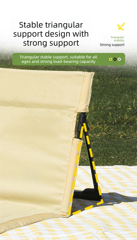 Portable Ground Chair with Back Support - Foldable Outdoor Floor Seat with Sturdy Iron Frame - Black Oxford Fabric for Picnics, Festivals & Camping.