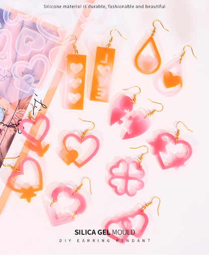 2 Pieces Mother's Day DIY Heart Earring Silicone Molds Set Heart Shaped Pendant Resin Casting Tools for Jewellery Making and Crafts.