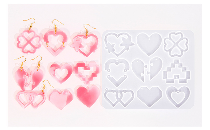 2 Pieces Mother's Day DIY Heart Earring Silicone Molds Set Heart Shaped Pendant Resin Casting Tools for Jewellery Making and Crafts.