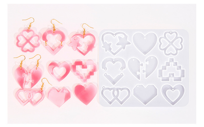 2 Pieces Mother's Day DIY Heart Earring Silicone Molds Set Heart Shaped Pendant Resin Casting Tools for Jewellery Making and Crafts.