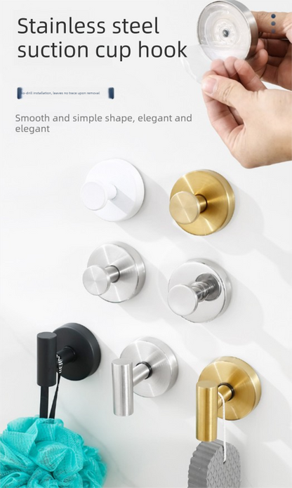 Stainless Steel Vacuum Suction Cup Hook Rack 3-Hook Silver Wall Mounted Towel Rail for Bathroom and Kitchen No Drilling Required