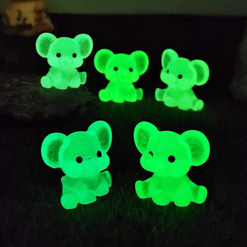 3 PCS Set Mini Luminous Blue Elephant Figurines Split Pose Glow in the Dark Resin Ornaments for Micro Landscape Garden and Desk Decor.