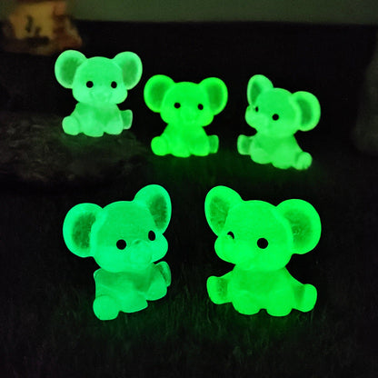 3 PCS Set Mini Luminous Blue Elephant Figurines Split Pose Glow in the Dark Resin Ornaments for Micro Landscape Garden and Desk Decor.