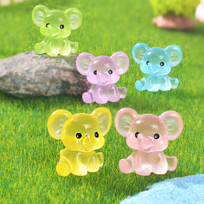3 PCS Set Mini Luminous Blue Elephant Figurines Split Pose Glow in the Dark Resin Ornaments for Micro Landscape Garden and Desk Decor.