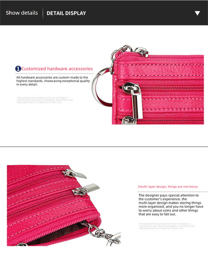 Genuine Leather Coin Purse Mini Wallet with Triple Zipper Pockets Key Ring Holder Pouch for Cash & Cards - Purple-violet