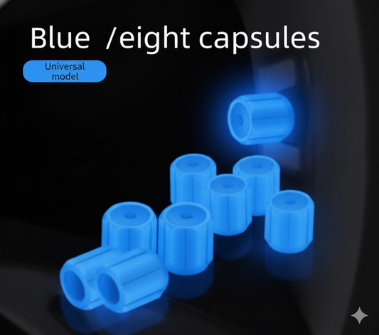 Universal Luminous Tyre Valve Caps 8 PCS Blue Glow in Dark Dust Covers for Cars Motorbikes & Bicycles Easy Install.