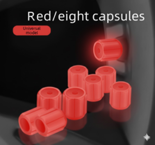 Universal Luminous Tyre Valve Caps 8 PCS Red Glow in Dark Dust Covers for Cars Motorbikes & Bicycles Easy Install.