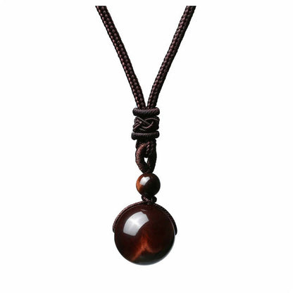 Natural Red Tiger Eye Necklace 16mm Round Stone Pendant Hand Braided Rope Lucky Protection Amulet Jewellery Gift for Men & Women.