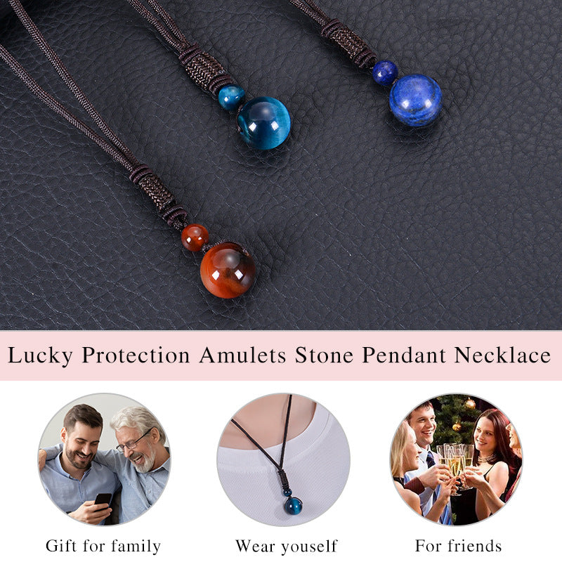 Natural Red Tiger Eye Necklace 16mm Round Stone Pendant Hand Braided Rope Lucky Protection Amulet Jewellery Gift for Men & Women.