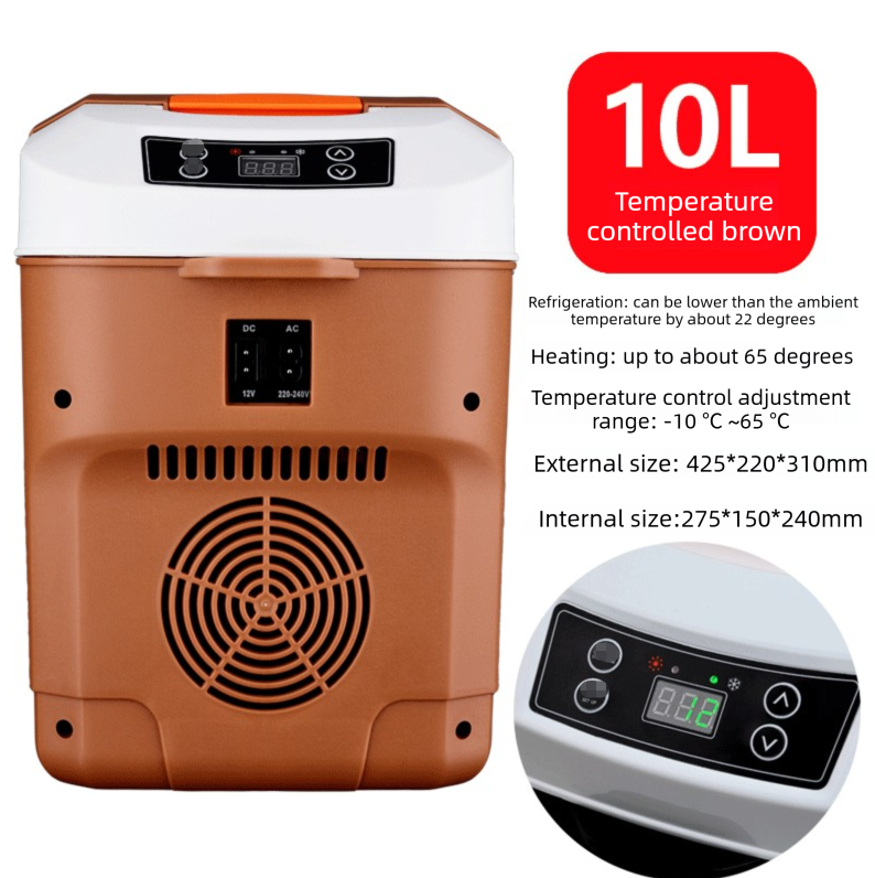 10L Portable Electric Cooler & Warmer Car Fridge with Digital Display 12V/240V Dual Power for Camping Road Trips & Home Office Brown.