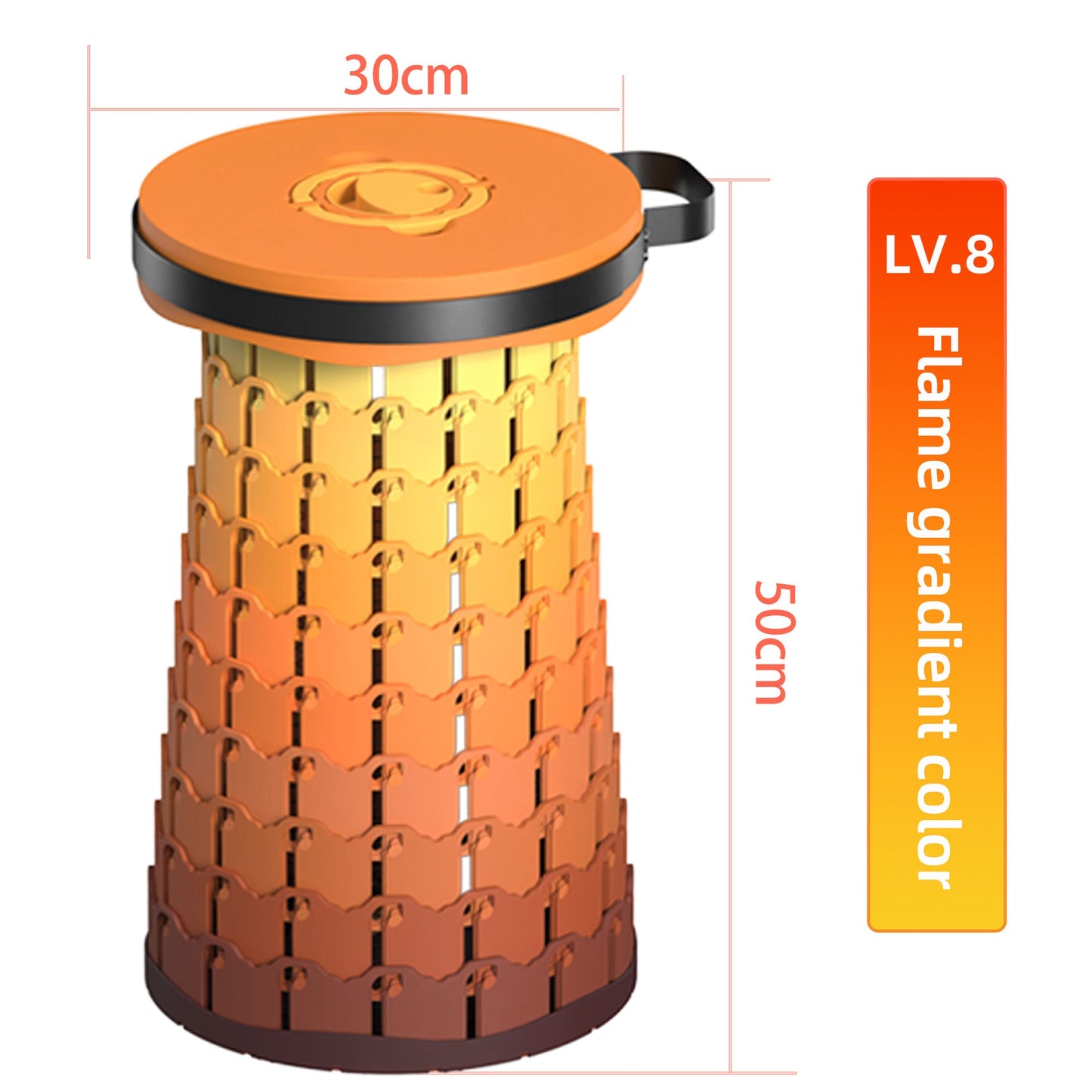 Portable Retractable Stool MAX Gen 8 Telescopic Camping Seat 50cm Tall Extra Wide Heavy Duty for Fishing BBQ & Outdoor Events Flame Gradient.