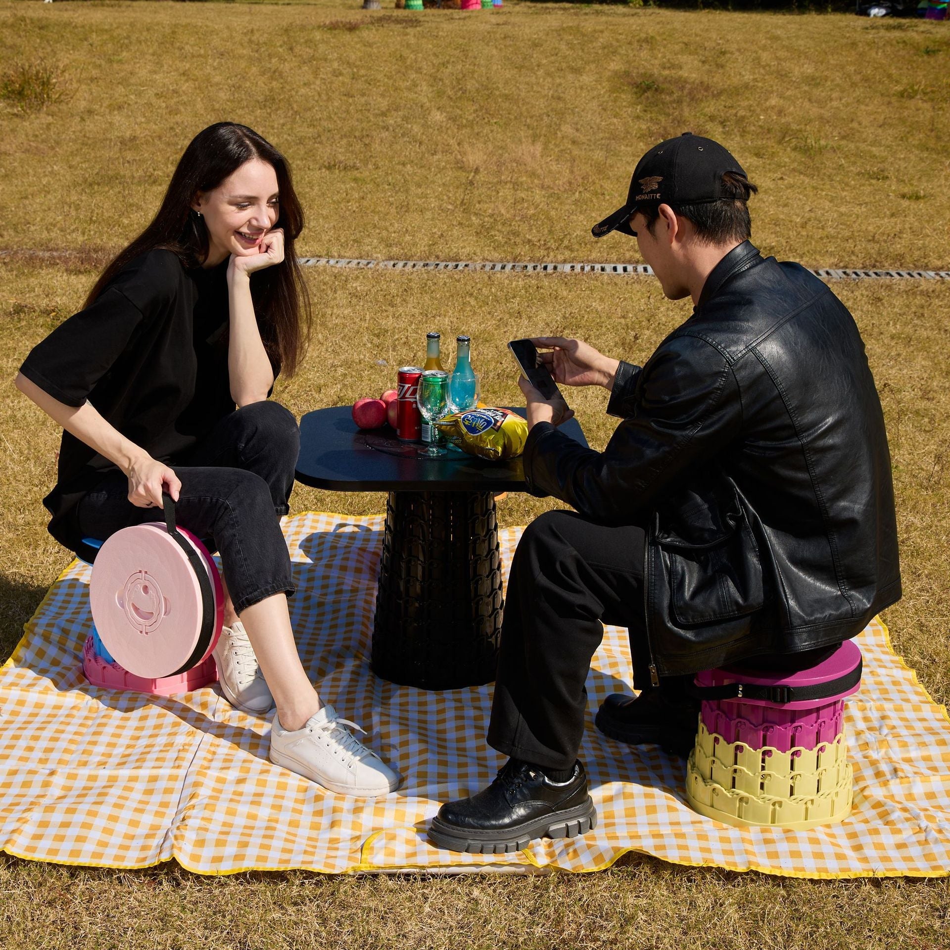 Portable Retractable Stool MAX Gen 8 Telescopic Camping Seat 50cm Tall Extra Wide Heavy Duty for Fishing BBQ & Outdoor Events Flame Gradient.