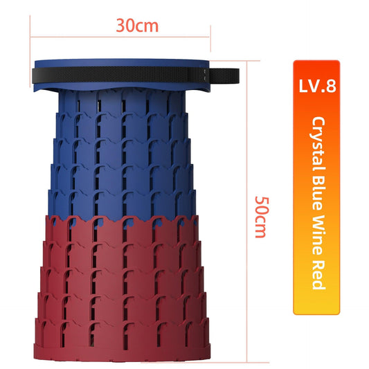 Portable Retractable Stool MAX Gen 8 Telescopic Camping Seat 50cm Tall Extra Wide Heavy Duty Crystal Blue & Wine Red for Fishing & Events.
