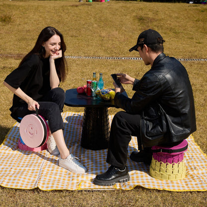 Portable Retractable Stool MAX Gen 8 Telescopic Camping Seat 50cm Tall Extra Wide Heavy Duty Hunter & Yellow Green for Fishing & Gardening.