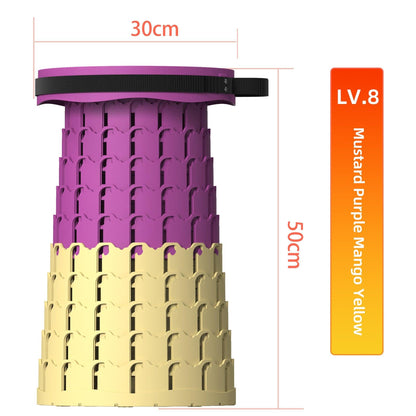 Portable Retractable Stool MAX Gen 8 Telescopic Camping Seat 50cm Tall Extra Wide Heavy Duty Mustard Purple & Mango Yellow for Camping & Festivals.