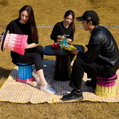 Portable Retractable Stool MAX Gen 8 Telescopic Camping Seat 50cm Tall Extra Wide Heavy Duty Mustard Purple & Mango Yellow for Camping & Festivals.