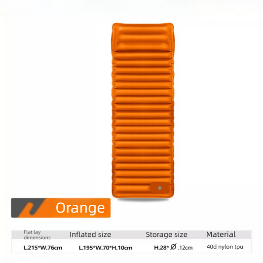 Ultralight TPU Inflatable Camping Mattress 195x70x10cm Portable Press Pump Sleeping Pad Moisture-Proof Outdoor Tent Mat for Hiking Orange.