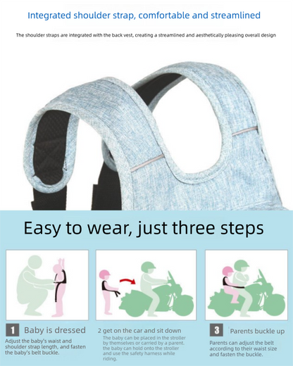 Children Motorcycle Safety Harness for Electric Bike Adjustable Kids Security Strap with Storage Bag Dark Blue Anti-Fall Protection Gear Front and Rear Use