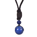 Natural Lapis Lazuli Pendant Necklace 14mm Bead Handmade Woven Adjustable Cord Retro Style for Men & Women Gift.