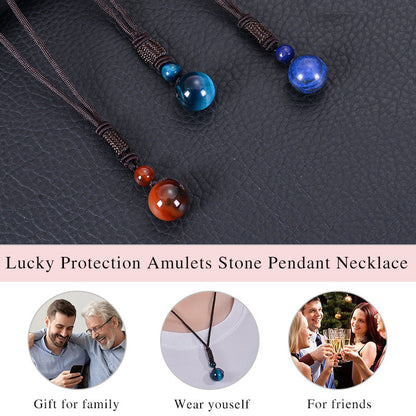 Natural Lapis Lazuli Pendant Necklace 14mm Bead Handmade Woven Adjustable Cord Retro Style for Men & Women Gift.