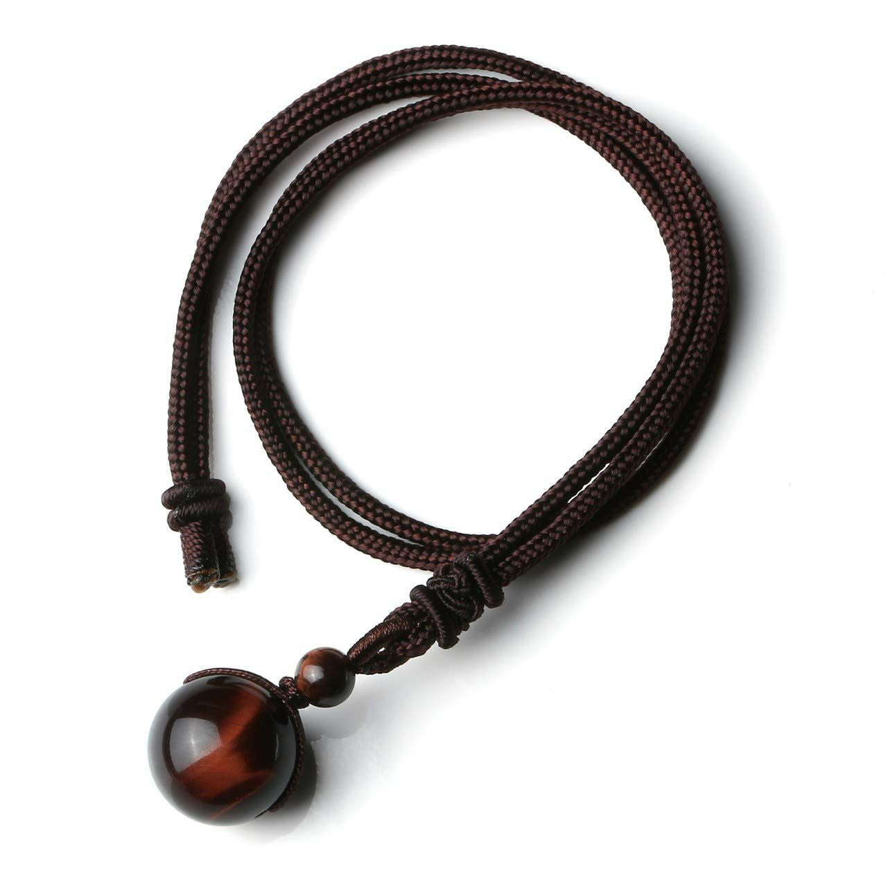 Natural Lapis Lazuli Pendant Necklace 14mm Bead Handmade Woven Adjustable Cord Retro Style for Men & Women Gift.