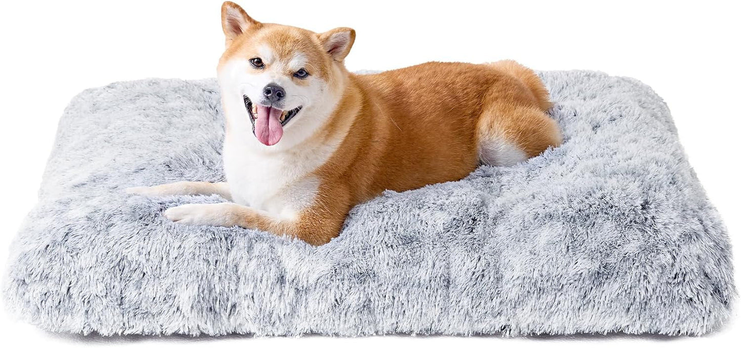 Luxury Long Plush Pet Bed Mat Faux Fur Crate Pad 110x75cm Light Grey XXL Soft Warm Cushion for Giant Dogs