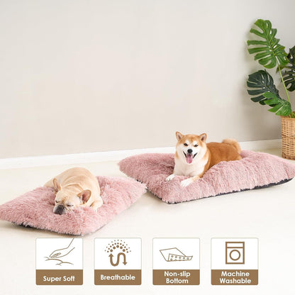 Luxury Long Plush Pet Bed Mat Faux Fur Crate Pad 110x75cm Light Grey XXL Soft Warm Cushion for Giant Dogs