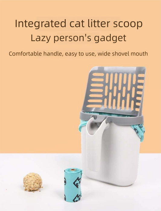 2-in-1 Cat Litter Scoop with Integrated Waste Bin Detachable Sifter Shovel Anti-Reflux Baffle Large Capacity Grey (Bags Not Included)