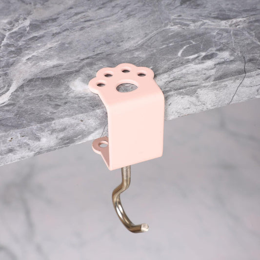 Macaron Paw Table Side Hook 2-Piece Set Adjustable Desk Hanging Clamp No-Drill Portable Bag Hook Light Pink.