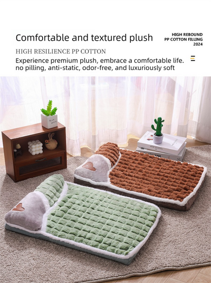 Thickened Pet Sofa Bed M Size 50x35cm Grey Dog Mat with Integrated Pillow Soft Washable Sleeping Pad for Dogs and Cats All Season Comfort