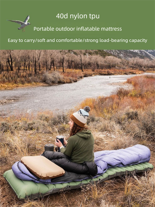 Outdoor Camping Self-Inflatable Air Mattress Portable Foot Press Beach Picnic Mat Foldable TPU Sleeping Pad Desert and Grey.