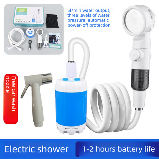 2-in-1 Portable Electric Outdoor Shower and Car Wash Kit Handheld Rechargeable Water Pump Set for Camping, Dorms, and Detailing.
